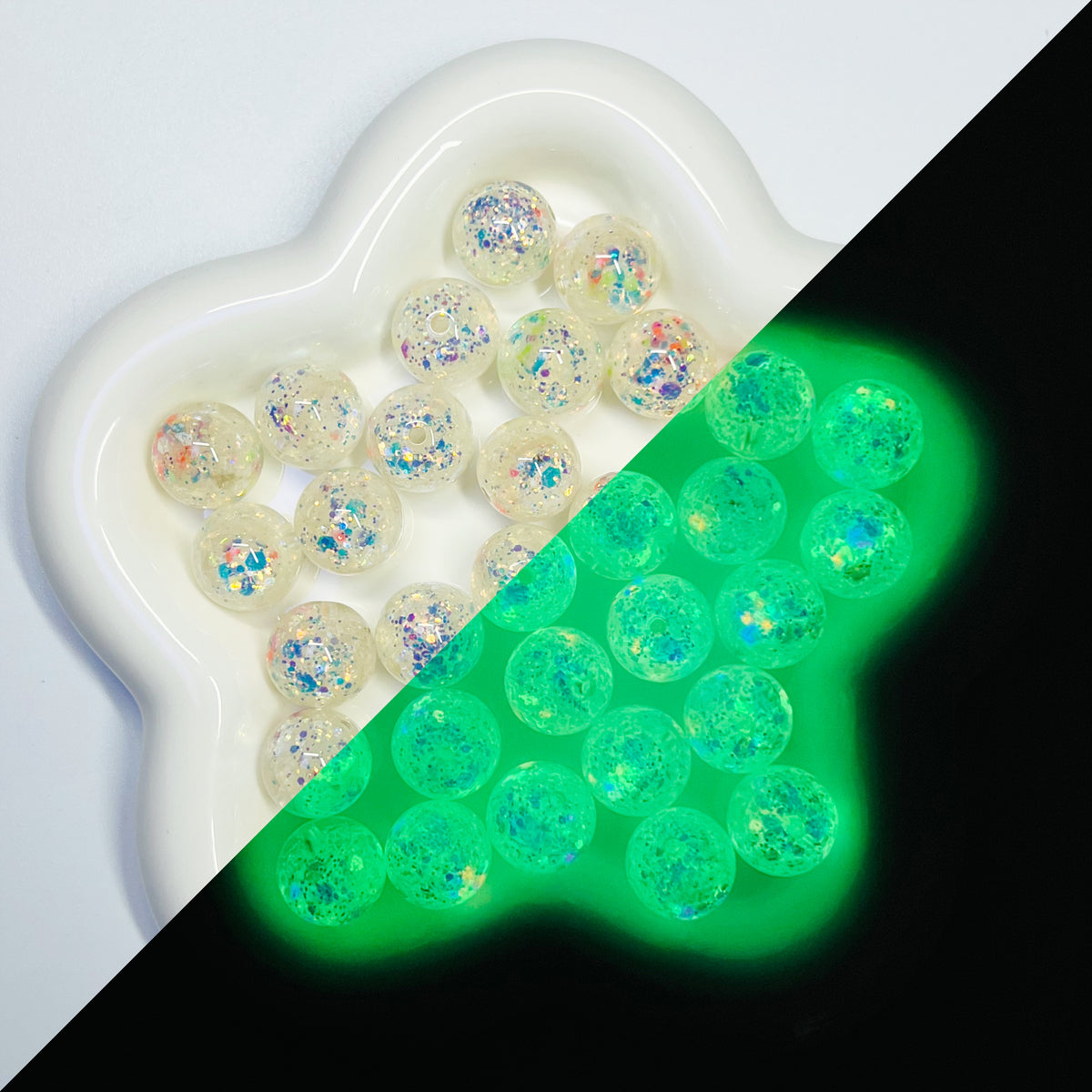 C4 - 16mm Glowing White Holo Glitter Resin - 12pcs